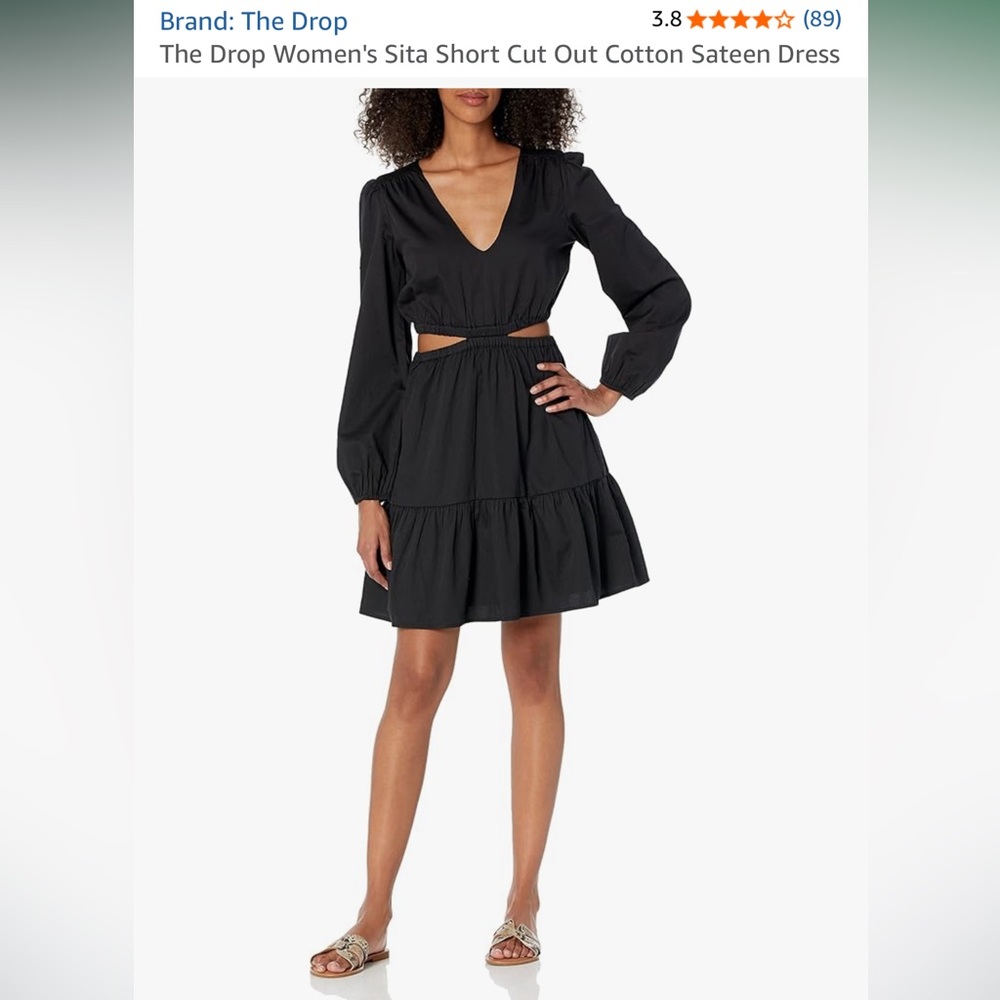 NWT Womens The Drop Sita Cutout Black Sateen Dress XS